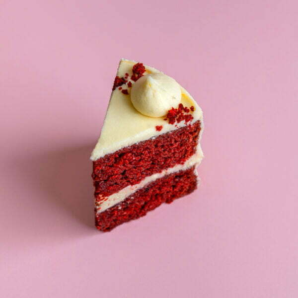 A slice of red velvet cake