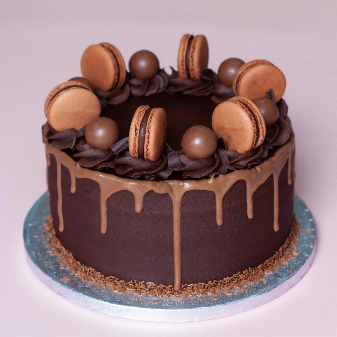 Chocolate Macaron Drip Cake