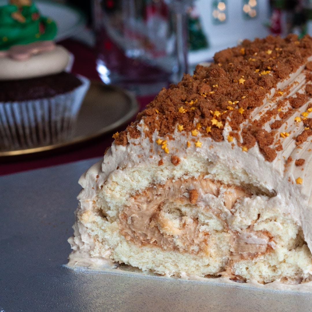 Alternative view of Biscoff and White Chocolate Yule Log